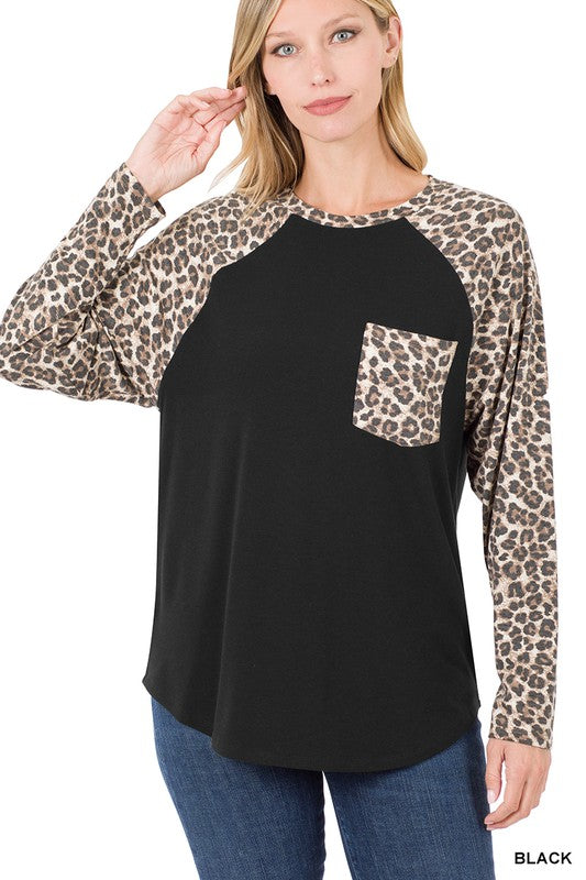 Leopard Reglan Long Sleeve Top
