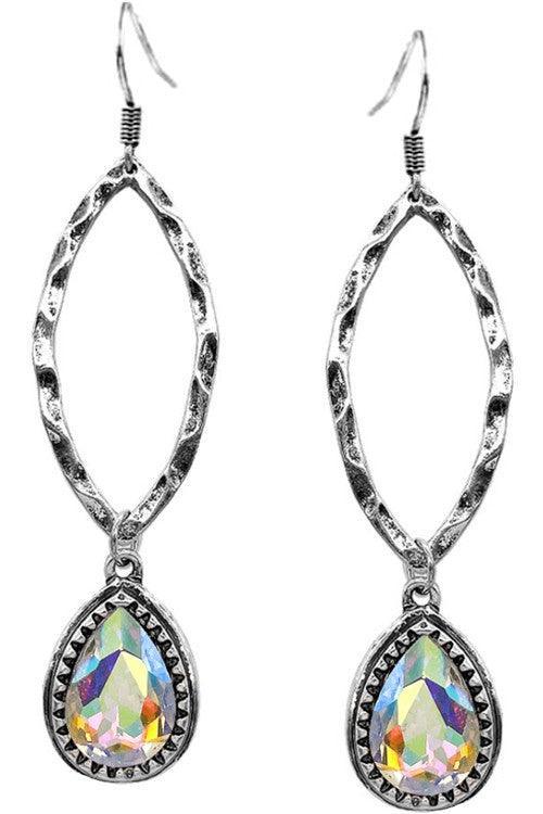 Hammered marquis teardrop AB crystal earring - Southern Sassy Boutique