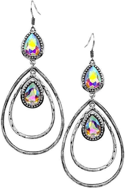 Double layered teardrop AB crystal glass earring - Southern Sassy Boutique