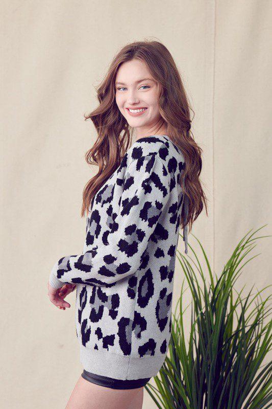 Leopard Print Sweater with Back Criss Cross Tie Detail - Southern Sassy Boutique