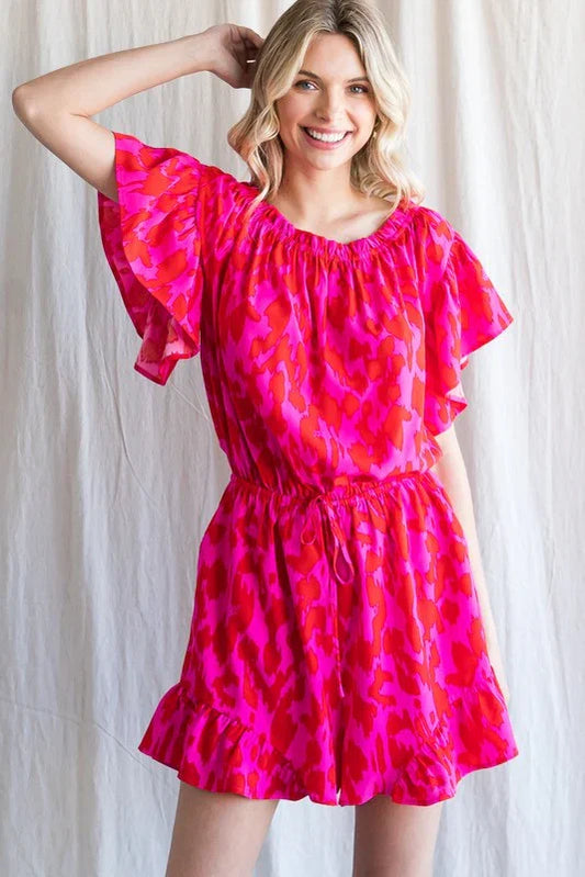 Leopard Cold Shoulder Ruffle Romper - Southern Sassy Boutique