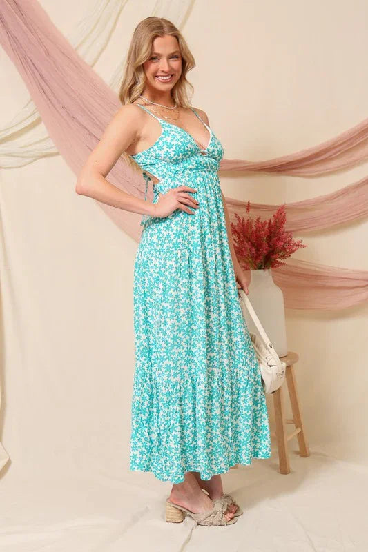 Open Back Daisy Print Maxi Dress - Southern Sassy Boutique