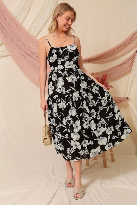 Open Back Floral Print Maxi Dress - Southern Sassy Boutique