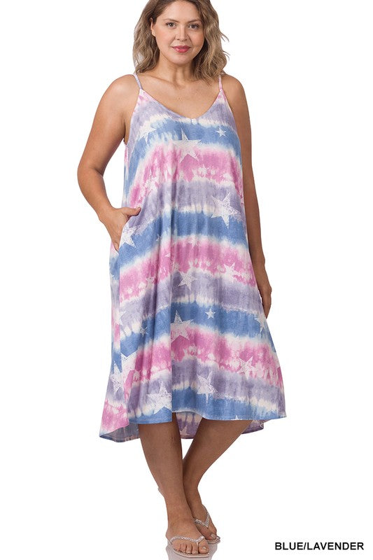 Tie-Dye and Star Knee Length Dress