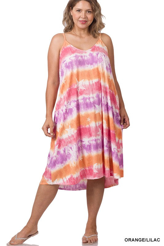 Tie-Dye and Star Knee Length Dress