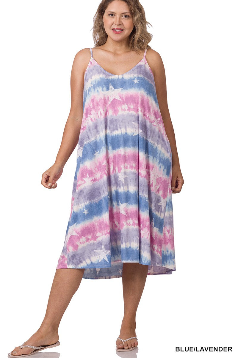 Tie-Dye and Star Knee Length Dress
