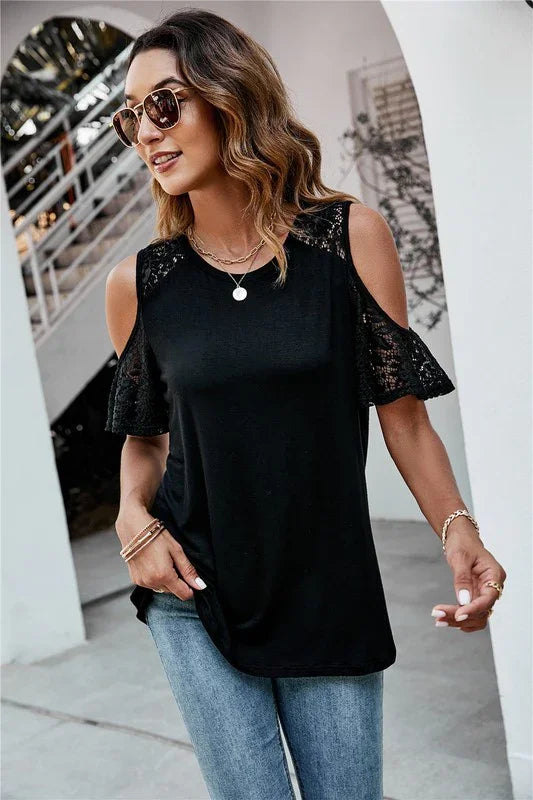 Cold Shoulder Lace Top - Southern Sassy Boutique