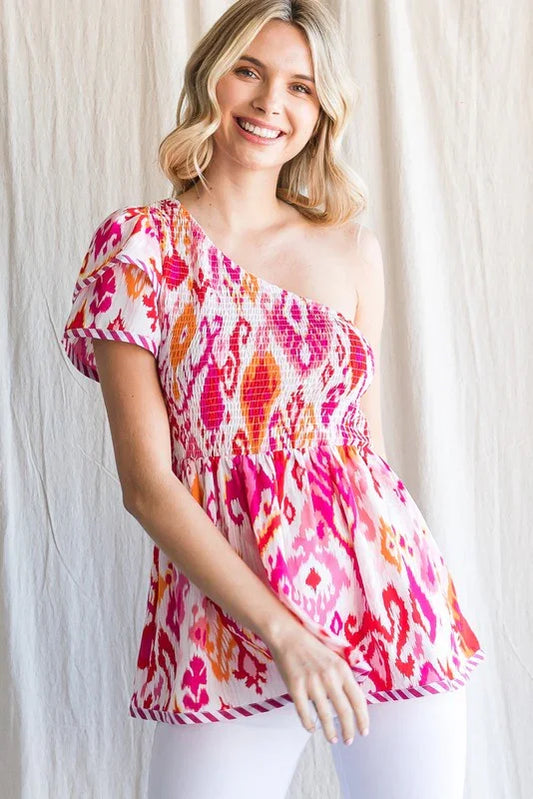 Print Peplum Smocked Top - Southern Sassy Boutique