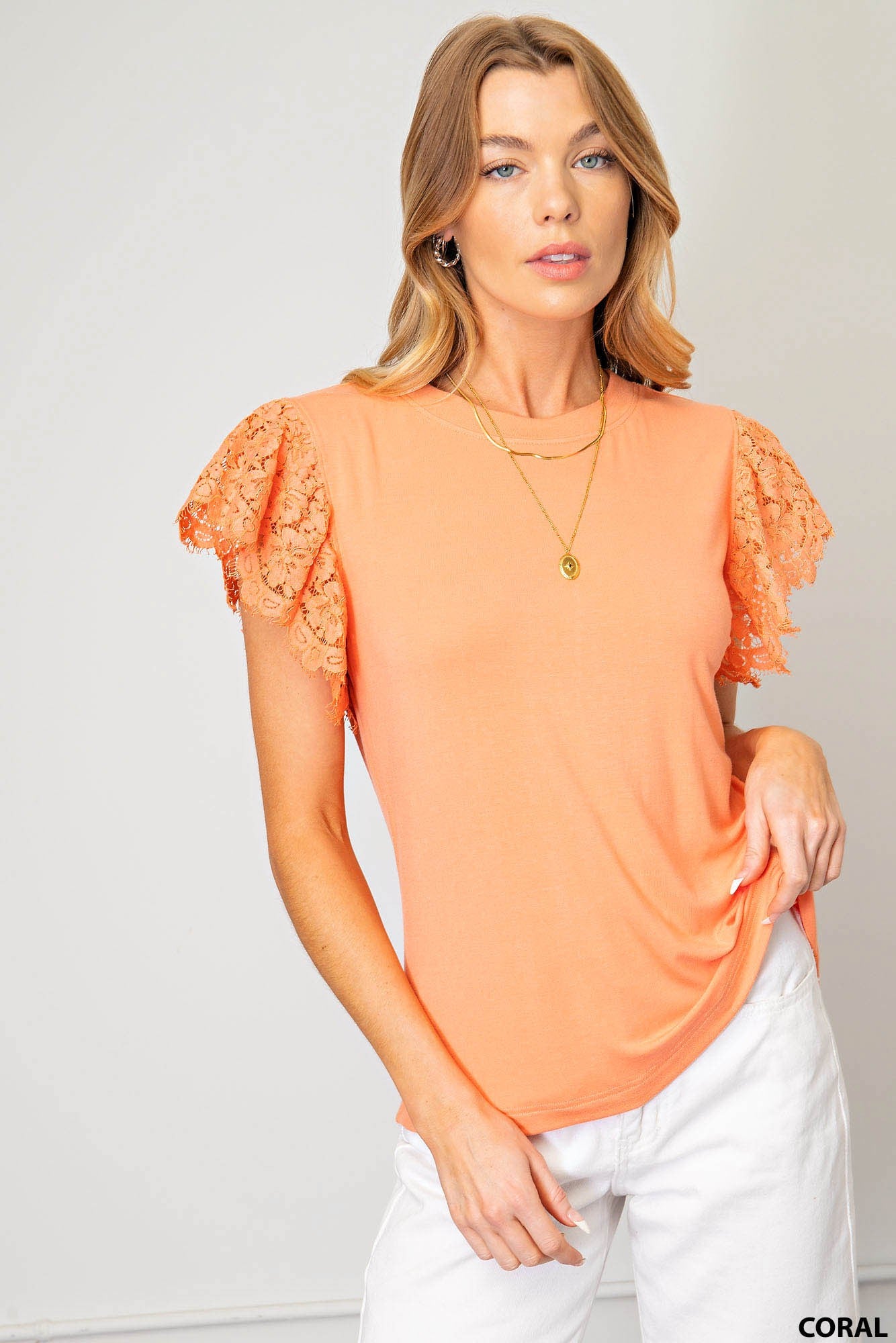 Eyelet Cotton Lace Sleeve Top