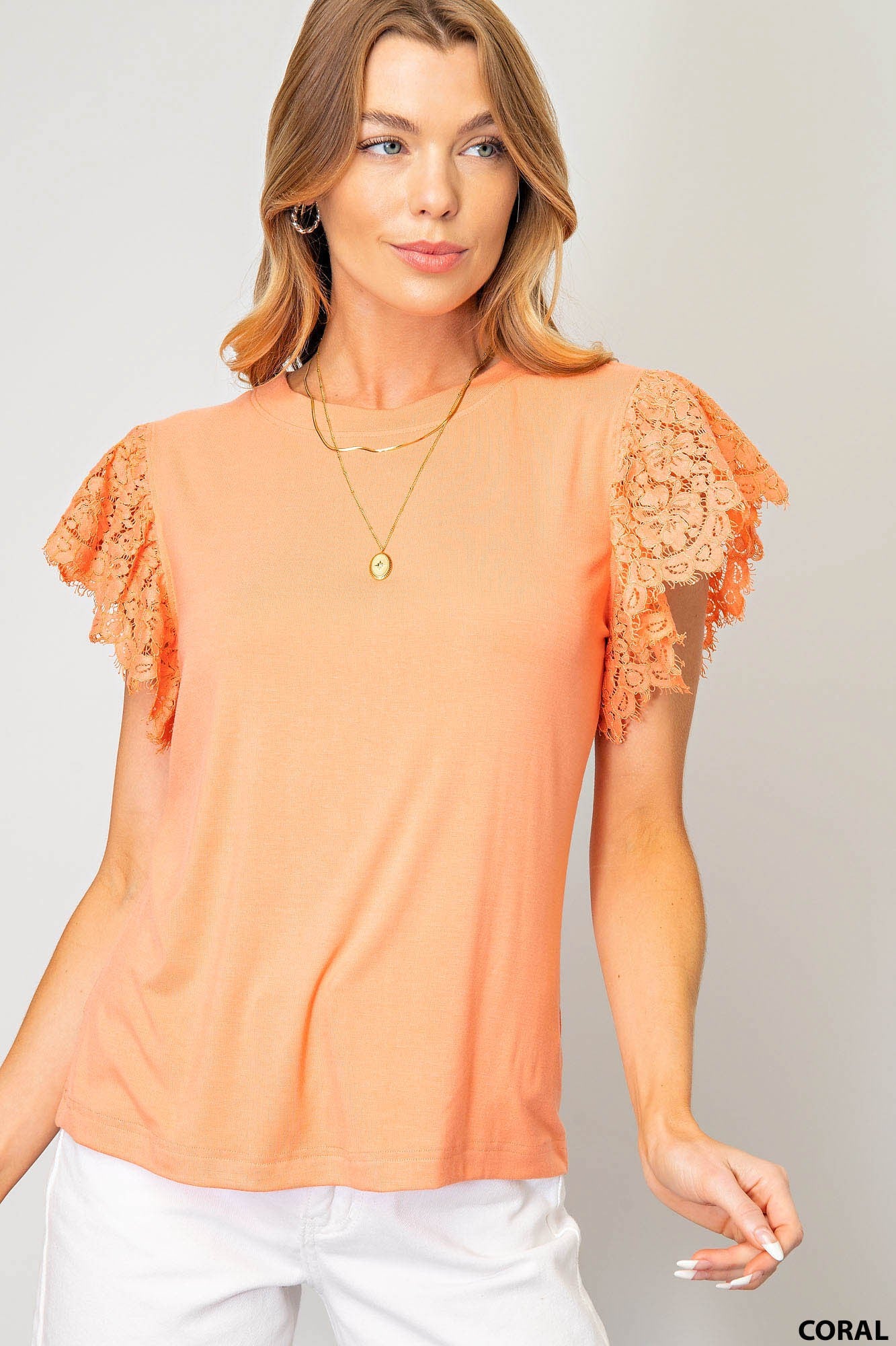 Eyelet Cotton Lace Sleeve Top