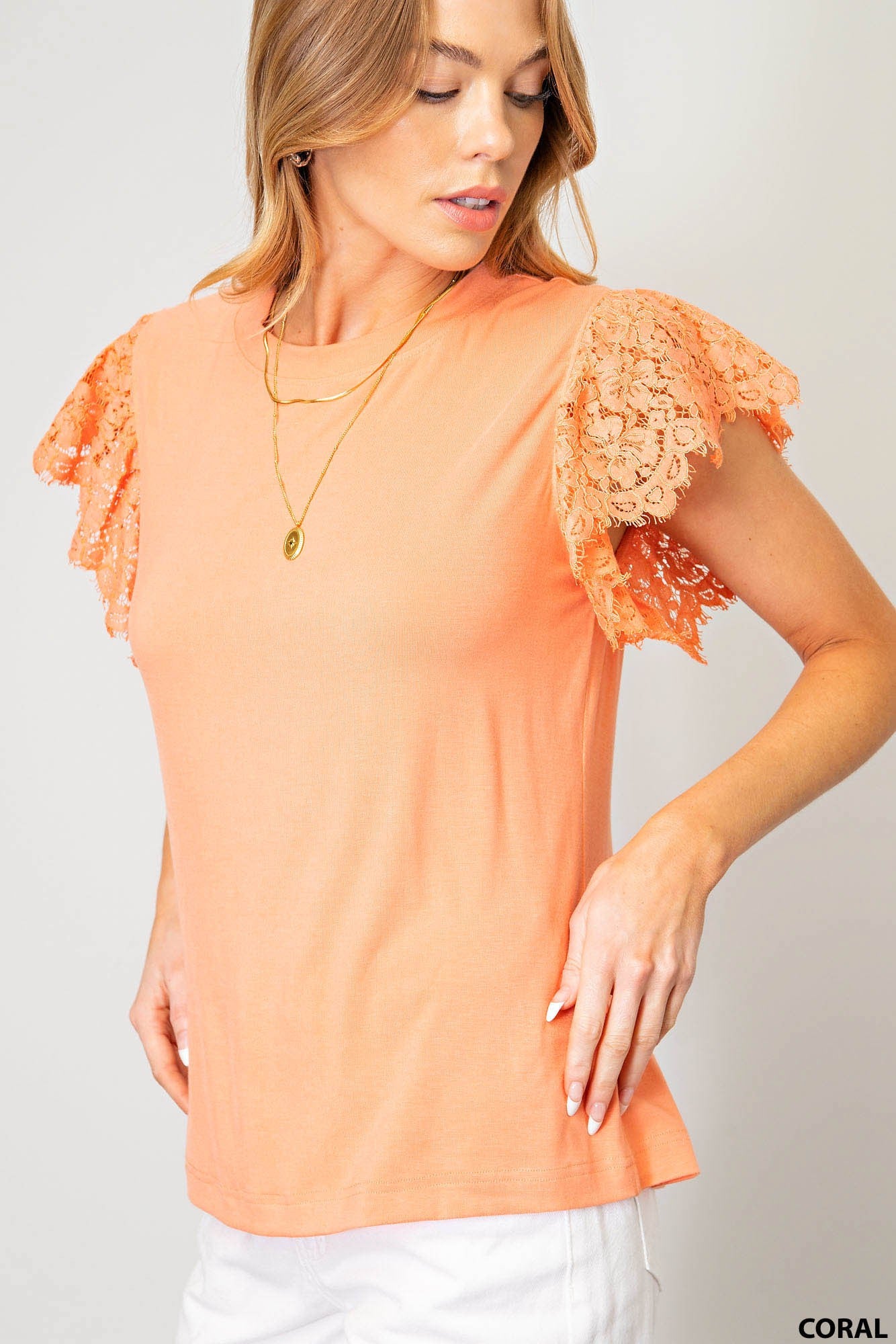 Eyelet Cotton Lace Sleeve Top