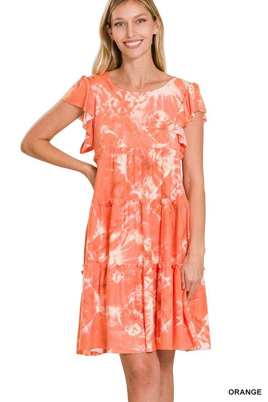 Tie-Dye Ruffle Tiered Dress - Southern Sassy Boutique