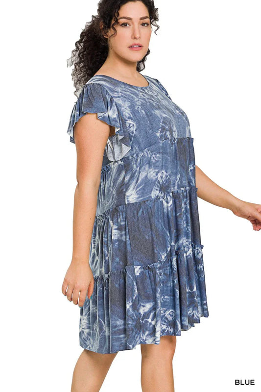 Tie-Dye Ruffle Tiered Dress - Southern Sassy Boutique