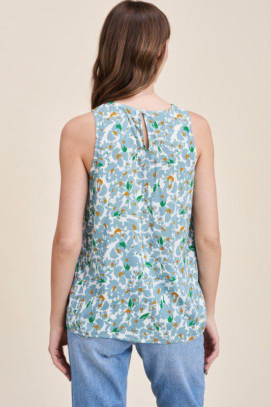 Blue Floral Print Lace Top - Southern Sassy Boutique