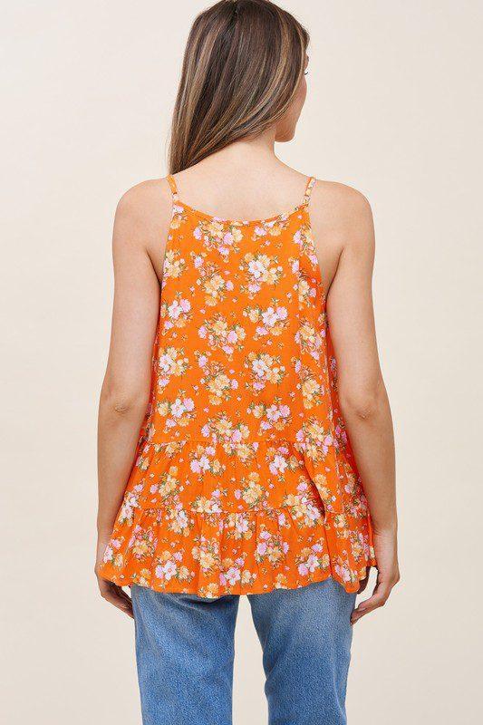 Floral Print, Ruffle Hem Tank Top - Southern Sassy Boutique