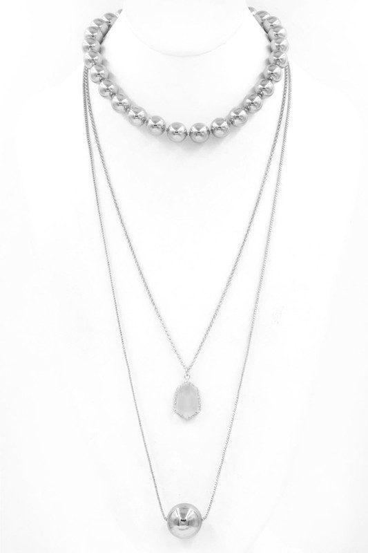 Three Layer Necklace With Detail Teardrop - Southern Sassy Boutique