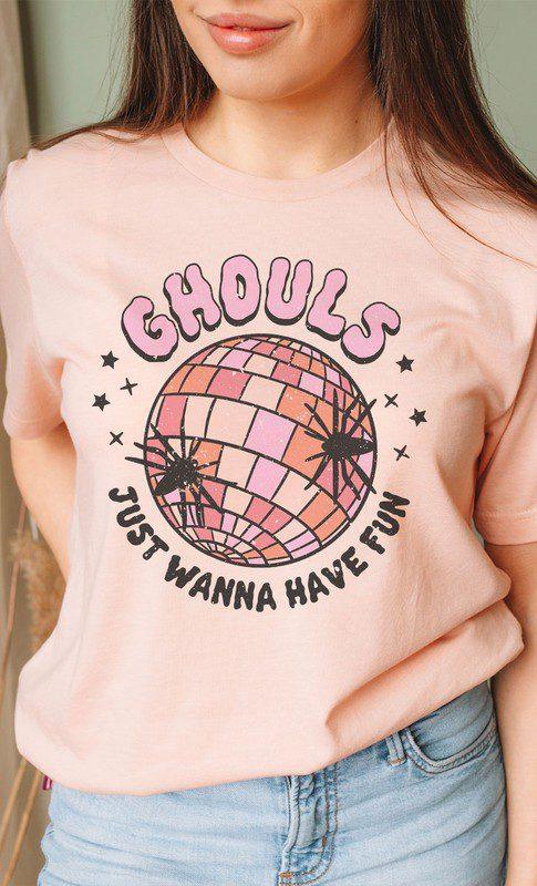 Image: Ghouls Just Wanna Have Fun Graphic Tee. Peach | Southern Sassy Boutique