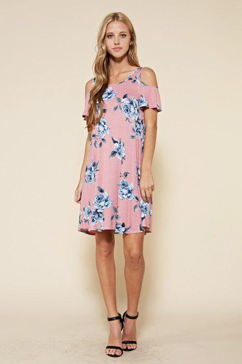 Cold Shoulder Floral Print Dress - Southern Sassy Boutique