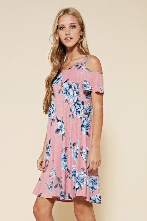 Cold Shoulder Floral Print Dress - Southern Sassy Boutique