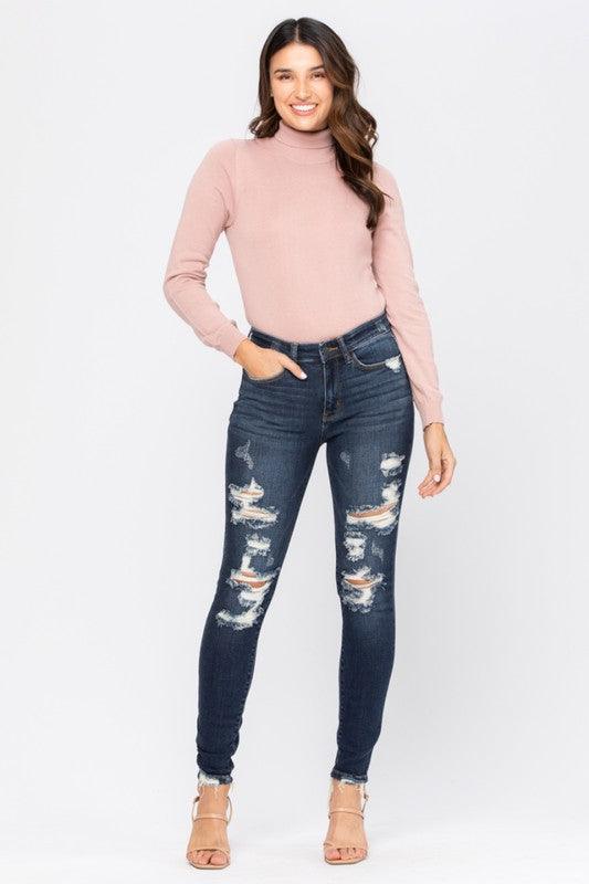 Judy Blue Distressed Skinny Denim - Southern Sassy Boutique