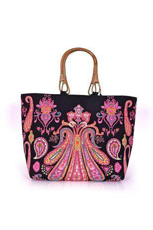 Wicker Handle Paisley Tote - Southern Sassy Boutique