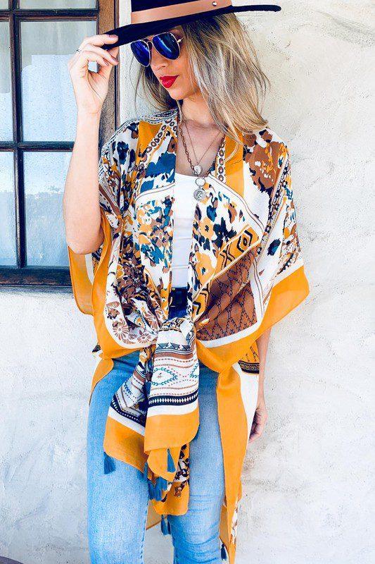 Beautiful Lightweight Kimono With Tassels And Side Slits - Southern Sassy Boutique
