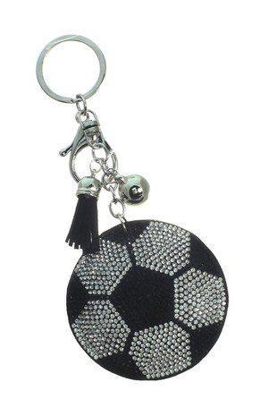 Puffy Crystal Embellished Soccer Ball Key Chain With Tassel. - Southern Sassy Boutique