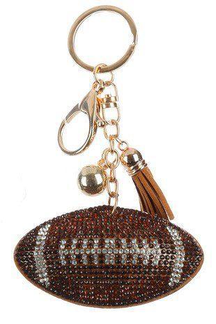 Puffy Crystal Embellished Football Key Chain With Tassel. - Southern Sassy Boutique