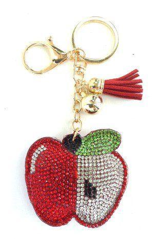 Perfect For The Teacher In Your Life. Crystal Embellished Apple Key Chain With Tassel. - Southern Sassy Boutique
