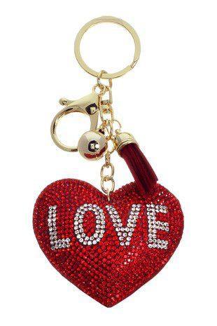 Crystal Embellished LOVE Heart Key Chain With Tassel. - Southern Sassy Boutique