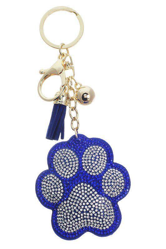 Crystal Paw Print Tassel Puff Keychain - Southern Sassy Boutique