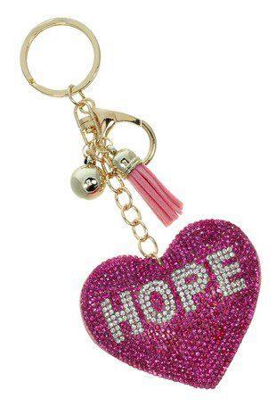 Puffy Crystal Embellished HOPE Heart Key Chain With Tassel. - Southern Sassy Boutique