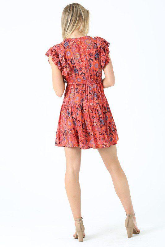 Floral Print Mini Dress with Ruffle Sleeves - Southern Sassy Boutique