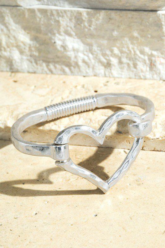 Image: Hammered Metal Heart Bracelet Silver | Southern Sassy Boutique