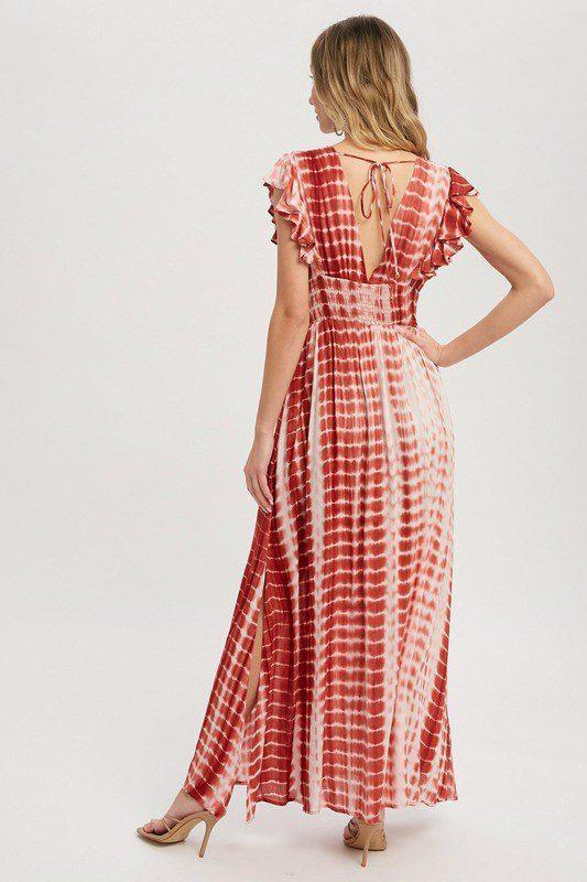 Maxi Dress - Bamboo Tie Dye Pattern, Deep V-neckline - Southern Sassy Boutique