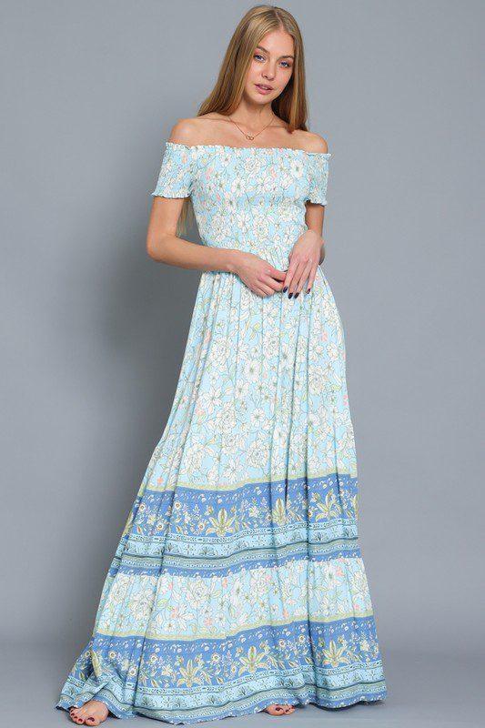 Image: Cold Shoulder Maxi Dress Blue | Southern Sassy Boutique