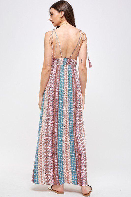 Boho Print Open Back maxi Dress - Southern Sassy Boutique