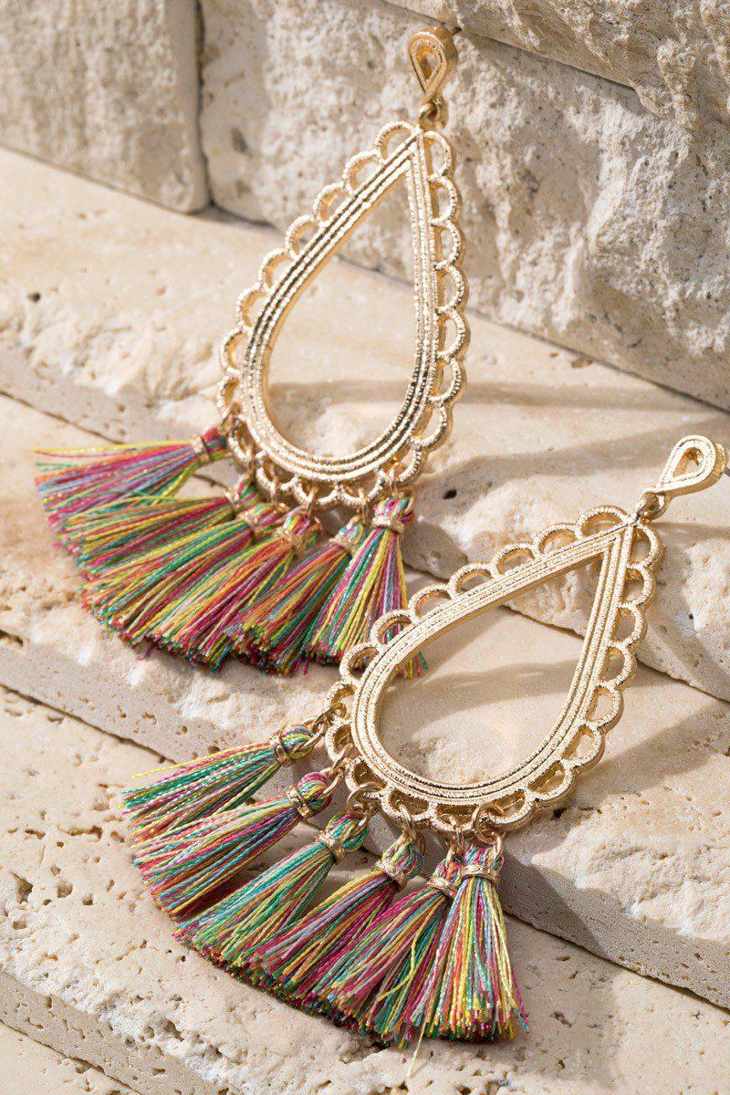Tear Drop Earrings With Tassels - Southern Sassy Boutique