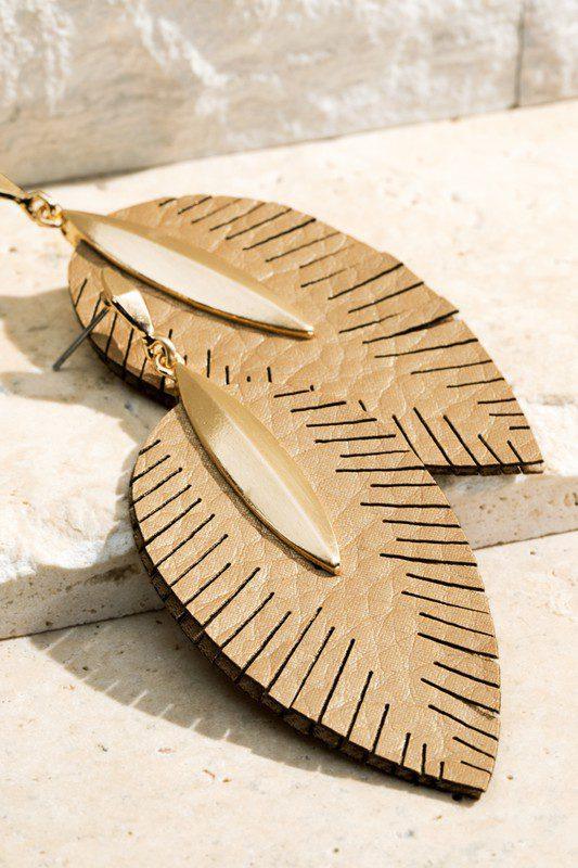 Faux Leather Leaf Earring - Southern Sassy Boutique