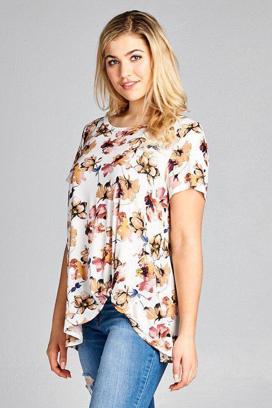 Curvy Floral Jersey with Side Knot - Southern Sassy Boutique