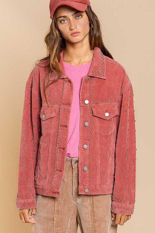 Corduroy Button Down Shacket with Studded Details - Southern Sassy Boutique