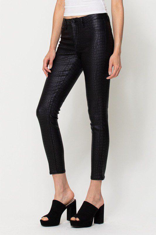 Cello Mid Rise Black Crocodile Print Skinny Pant - Southern Sassy Boutique