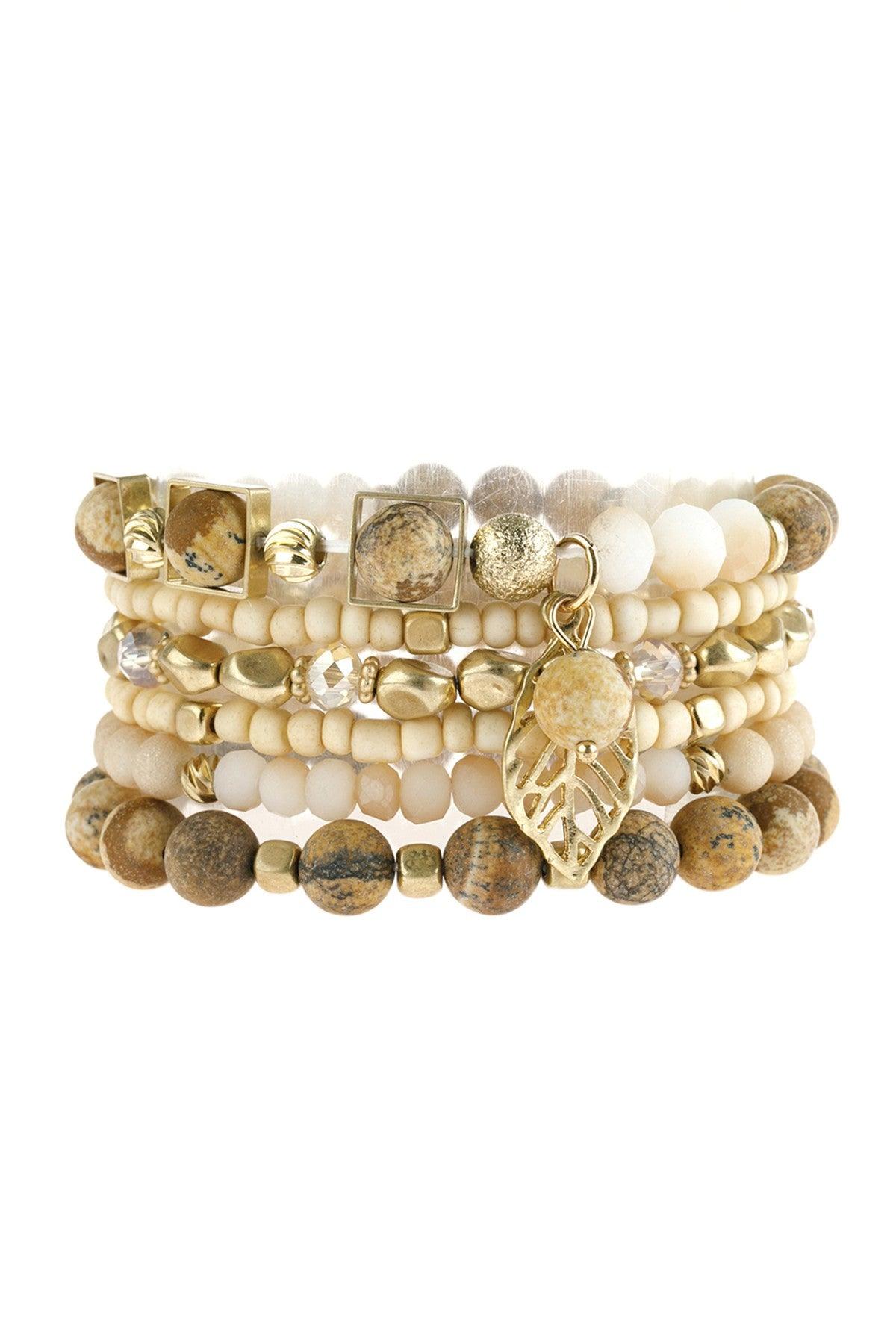 Mixed Beaded Leaf Charm Bracelet - Southern Sassy Boutique