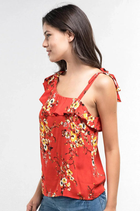 Ruffle Edge Red Floral Tank - Southern Sassy Boutique