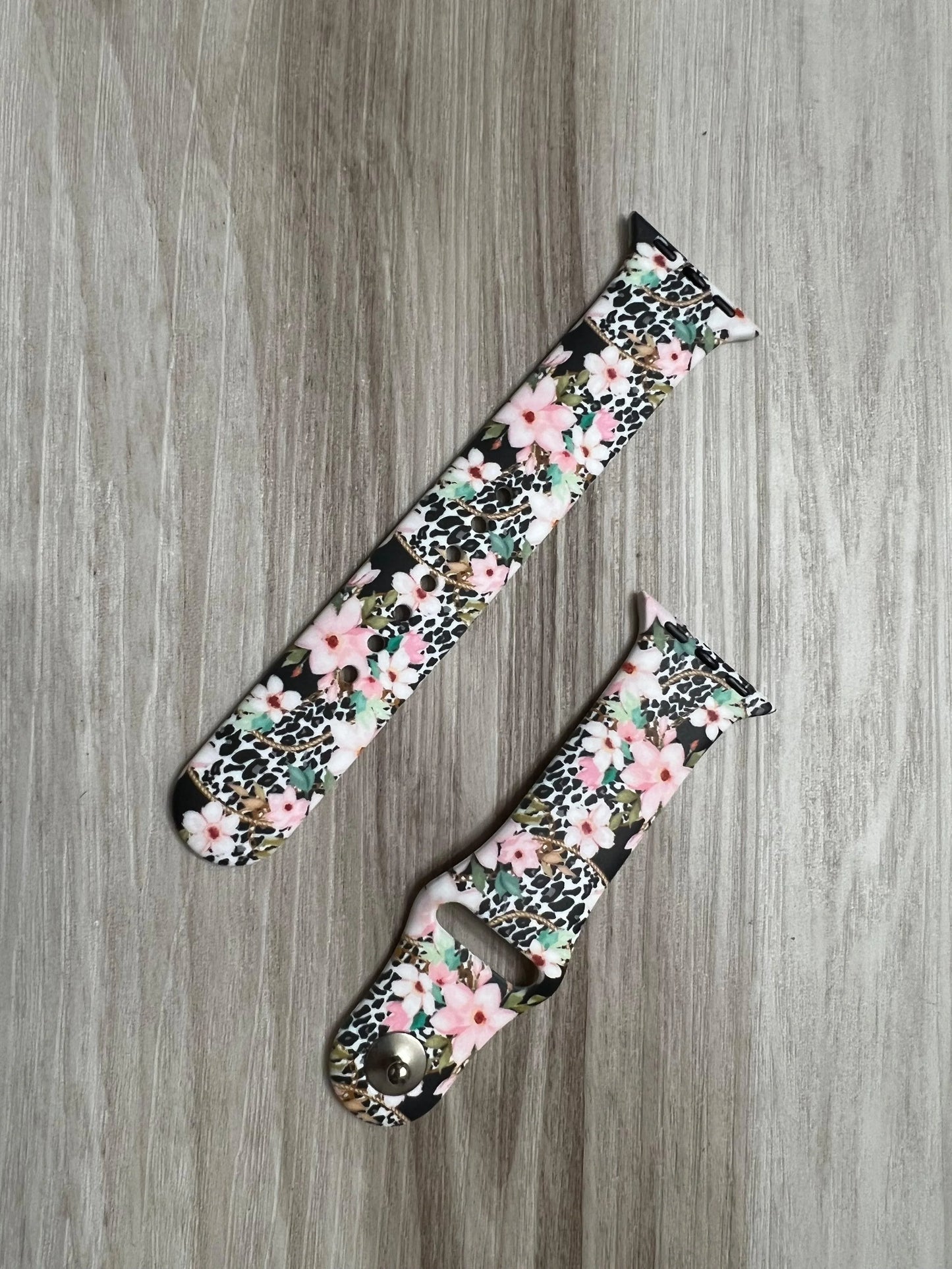 Cheetah and Floral Print Silicone Apple Watch Band - Southern Sassy Boutique