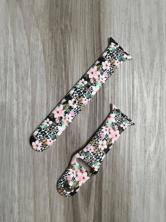 Cheetah and Floral Print Silicone Apple Watch Band - Southern Sassy Boutique