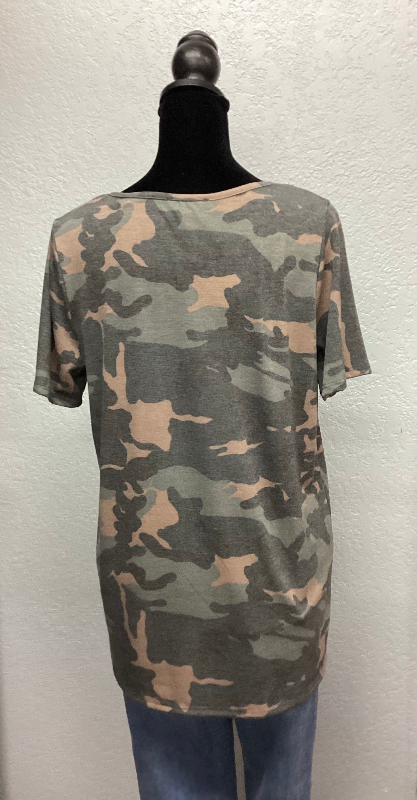 Camo Print Top Gold Sequins