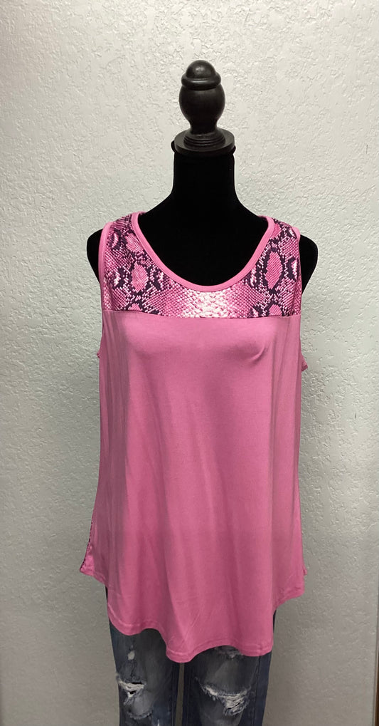 Pink Snakeskin Printed Tank Top