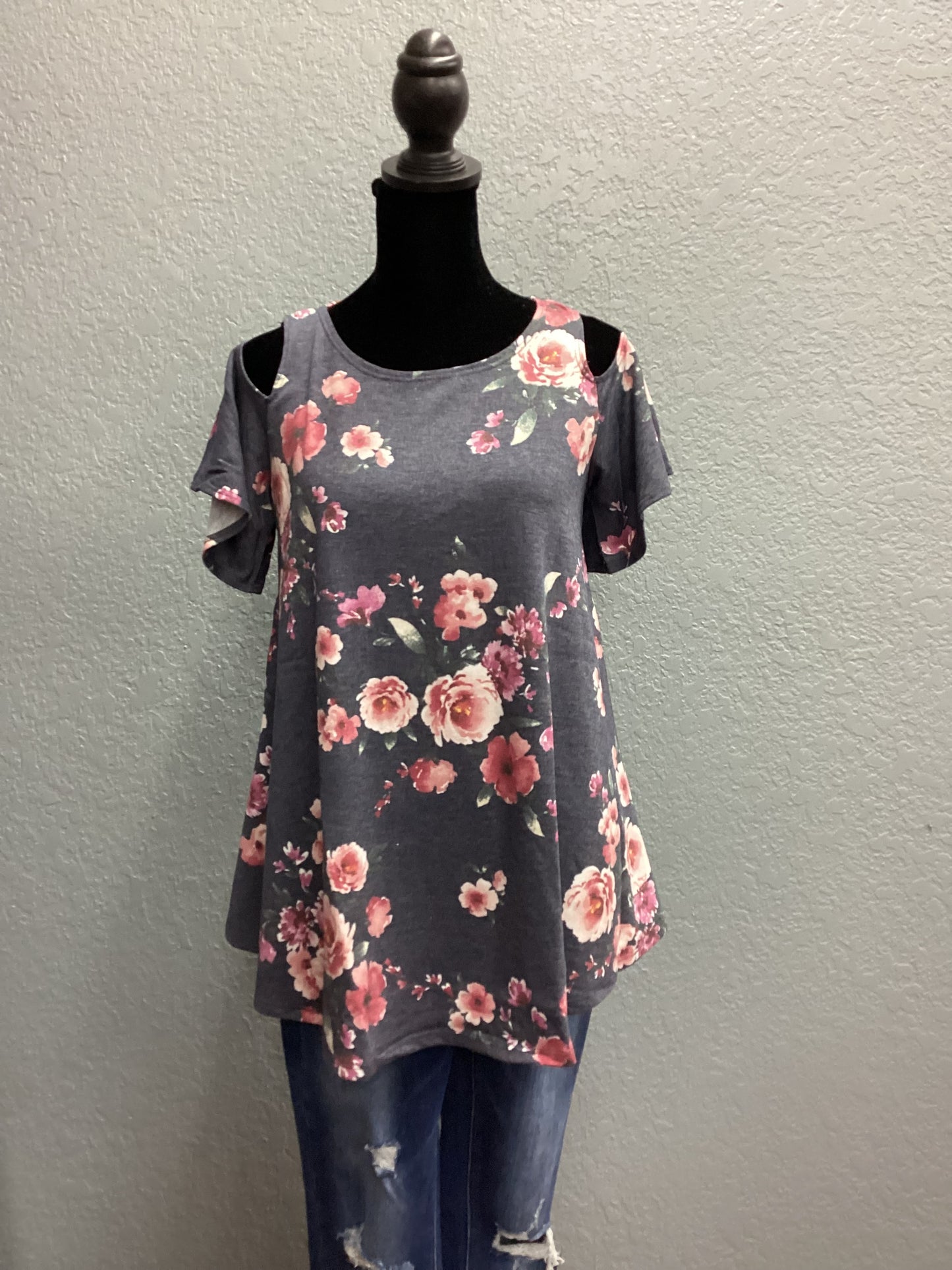 Floral Print Cold Shoulder Top