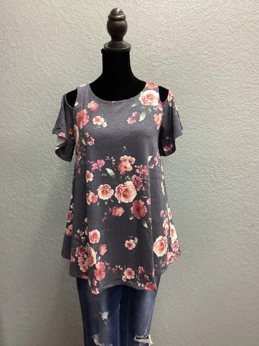 Floral Print Cold Shoulder Top - Southern Sassy Boutique